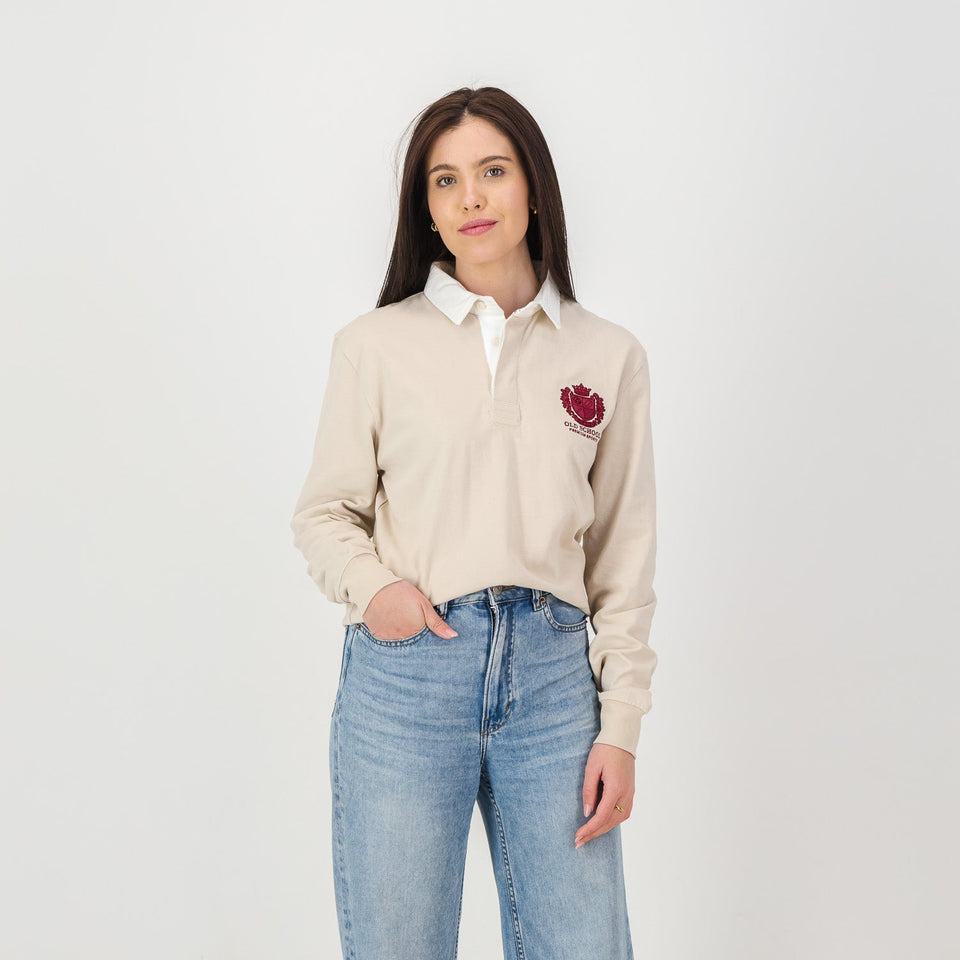 Old School Heraldic LS Rugby Jersey-Ivory