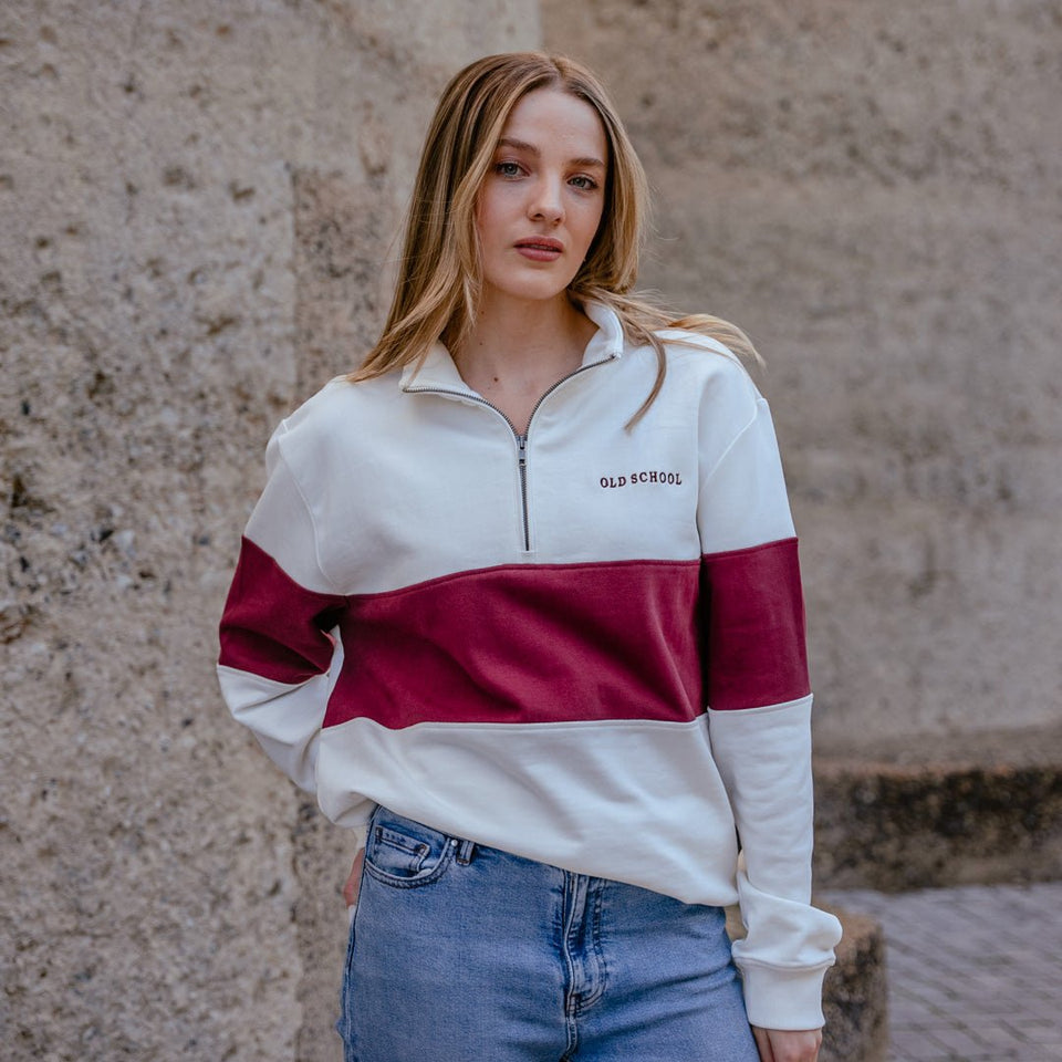 Old School Hoop Quarter Zip Sweat-Maroon
