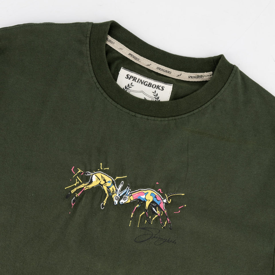 Springboks Graffiti Regular Crew Tee-Military Olive