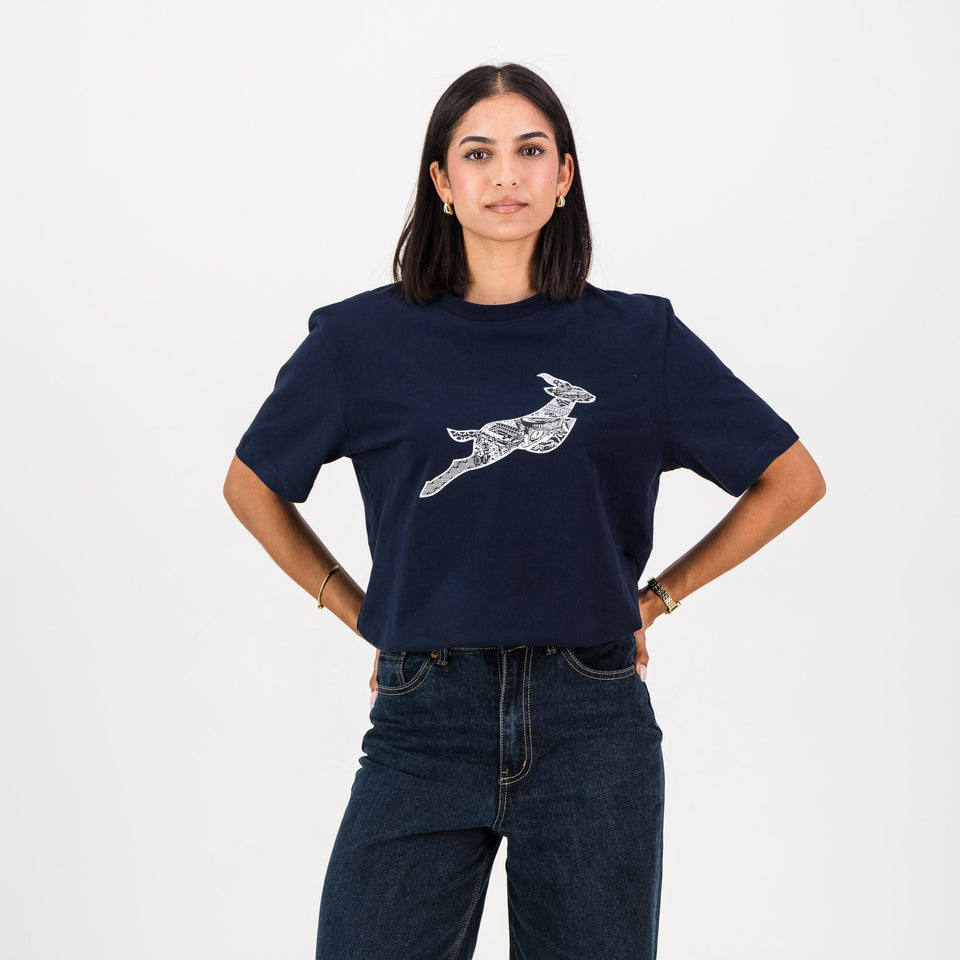 Springboks Stadium Bok Regular Crew Tee-Navy