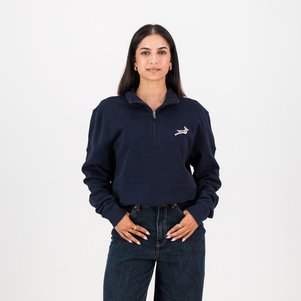 Springboks Pop Badge Quarter Zip Sweat-Navy