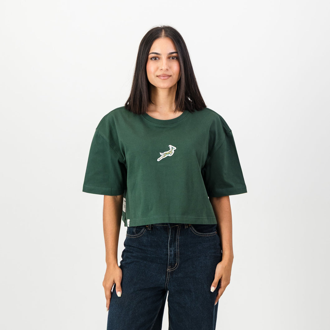 Springboks Pop Badge Ladies Boxy Crew Tee-OS Green