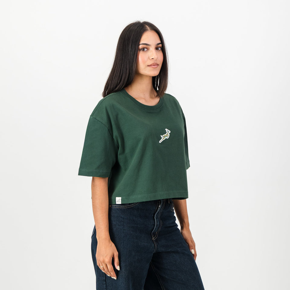 Springboks Pop Badge Ladies Boxy Crew Tee-OS Green