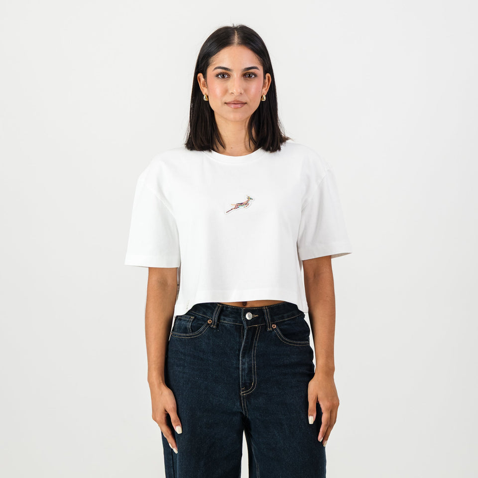 Springboks Pop Badge Ladies Boxy Crew Tee-White