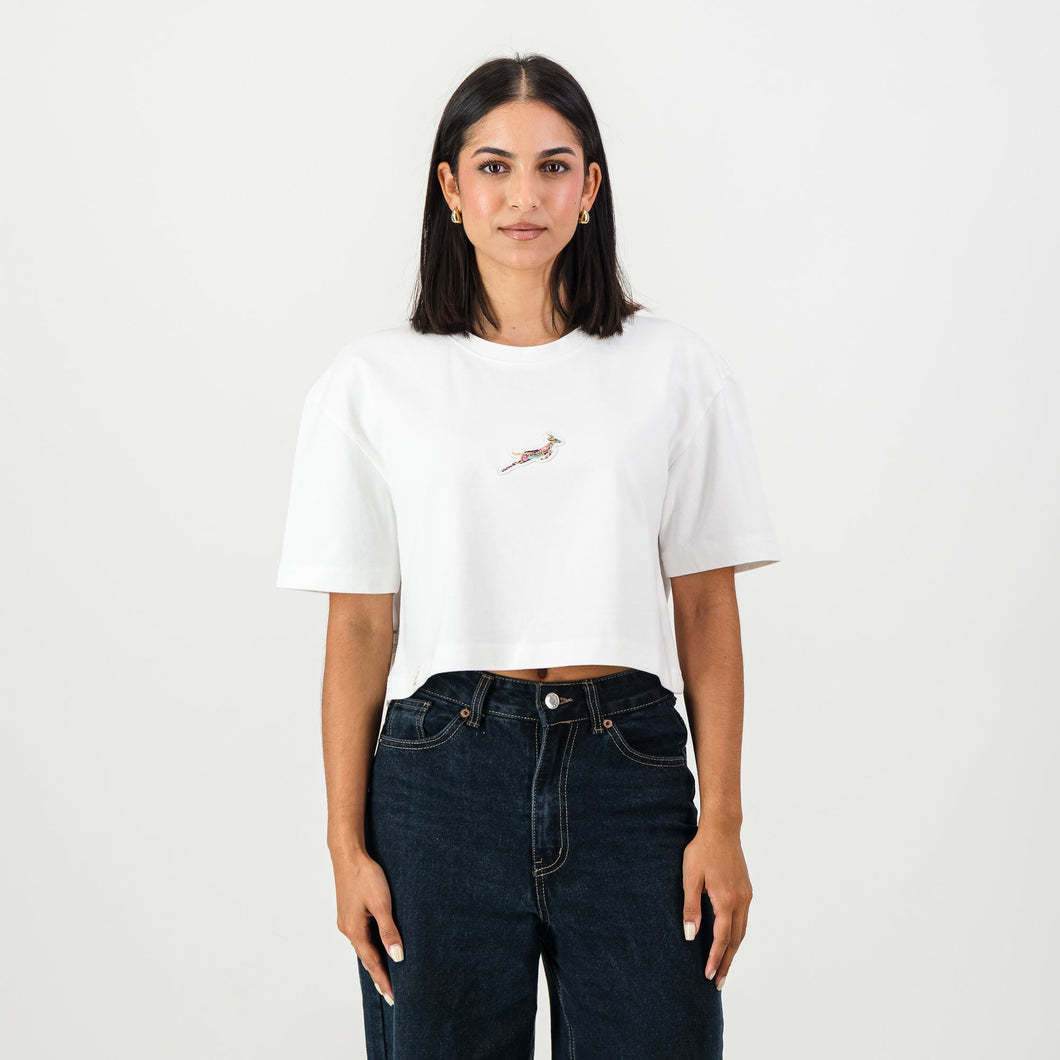 Springboks Pop Badge Ladies Boxy Crew Tee-White